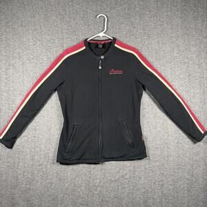Indian Motorcycle Jacket Womens L Black Fleece Full Zip Stripe Sleeve Logo READ!